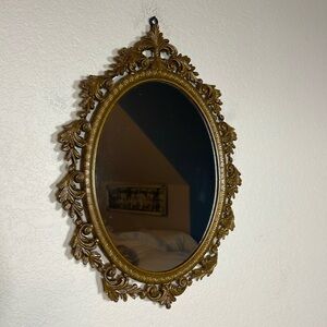 Ornate Resin Brass Look Scroll Hollywood Regency Mirror
